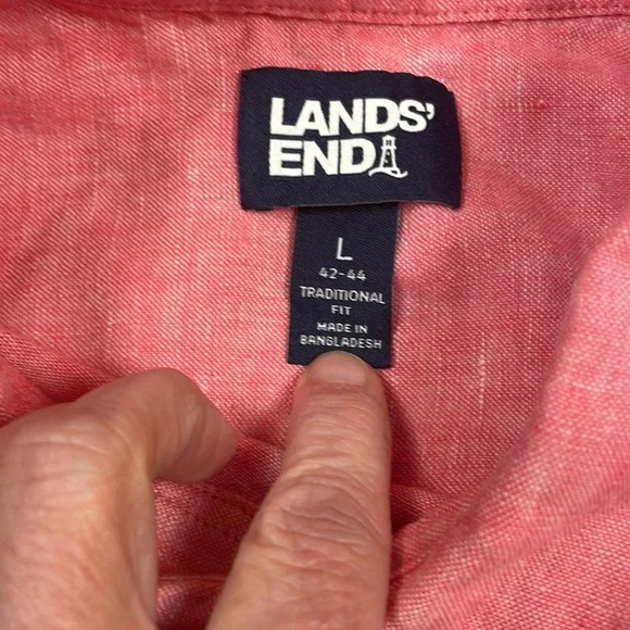 Lands End mens short sleeved button up 100% linen shirt tropical pink size large - Picture 3 of 8